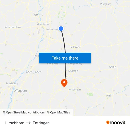 Hirschhorn to Entringen map