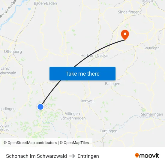 Schonach Im Schwarzwald to Entringen map