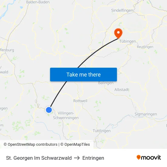 St. Georgen Im Schwarzwald to Entringen map