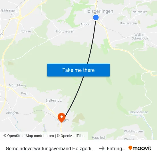 Gemeindeverwaltungsverband Holzgerlingen to Entringen map