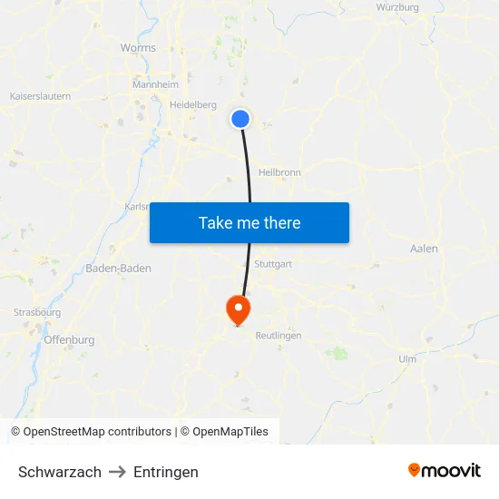 Schwarzach to Entringen map