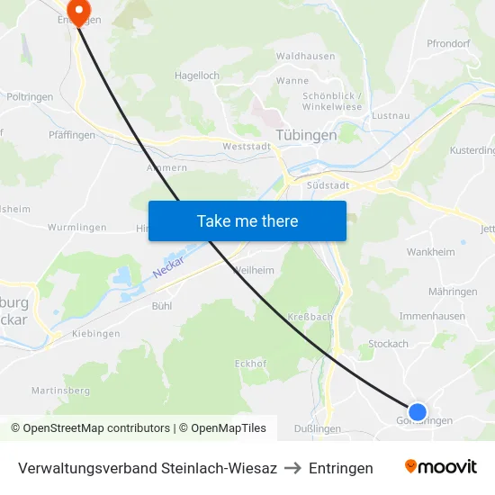 Verwaltungsverband Steinlach-Wiesaz to Entringen map