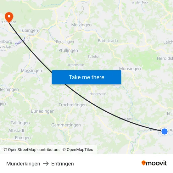 Munderkingen to Entringen map