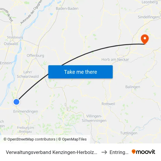 Verwaltungsverband Kenzingen-Herbolzheim to Entringen map