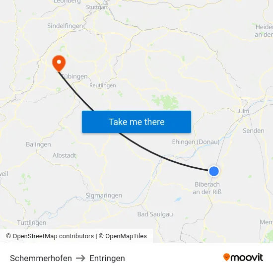 Schemmerhofen to Entringen map