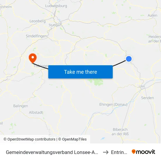 Gemeindeverwaltungsverband Lonsee-Amstetten to Entringen map