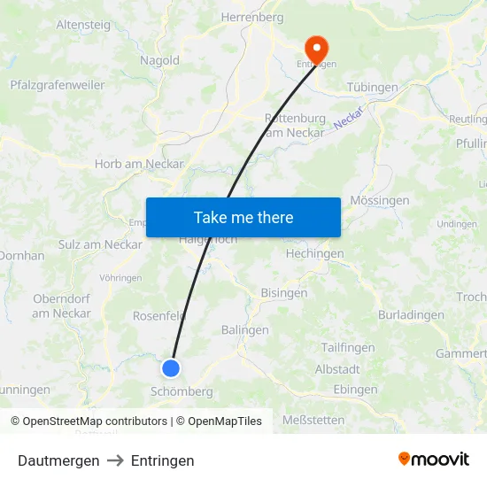 Dautmergen to Entringen map