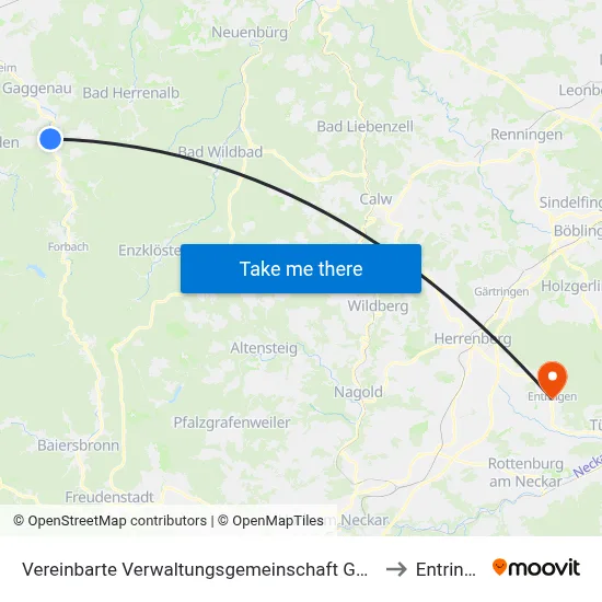 Vereinbarte Verwaltungsgemeinschaft Gernsbach to Entringen map