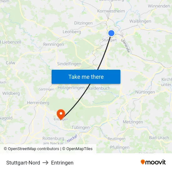 Stuttgart-Nord to Entringen map