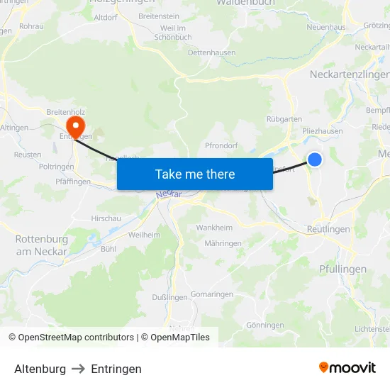 Altenburg to Entringen map