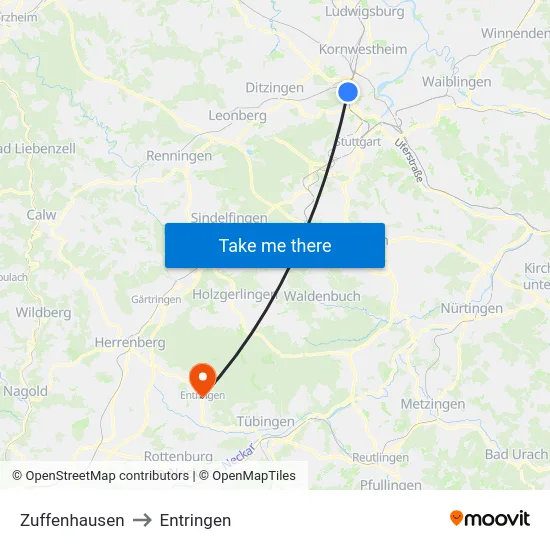 Zuffenhausen to Entringen map