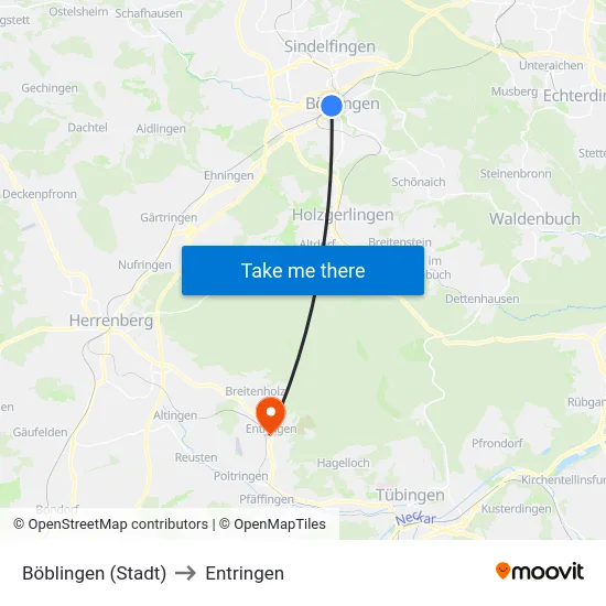 Böblingen (Stadt) to Entringen map
