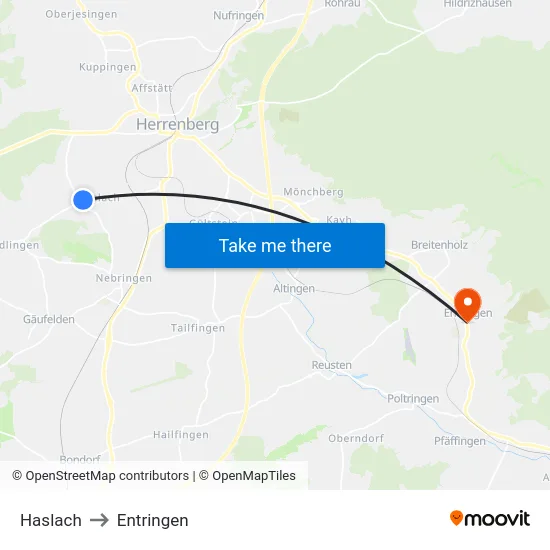 Haslach to Entringen map