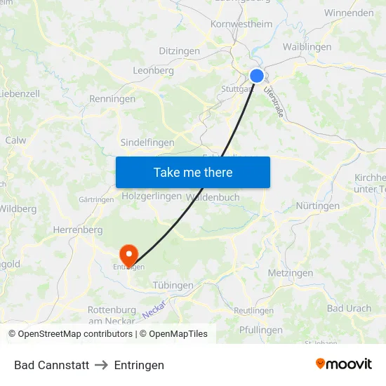 Bad Cannstatt to Entringen map