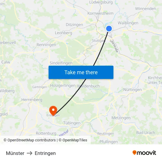 Münster to Entringen map