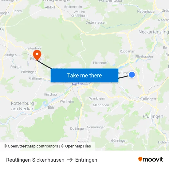Reutlingen-Sickenhausen to Entringen map