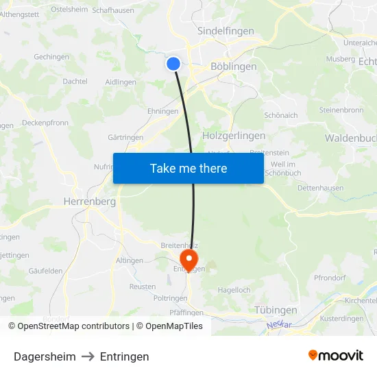 Dagersheim to Entringen map