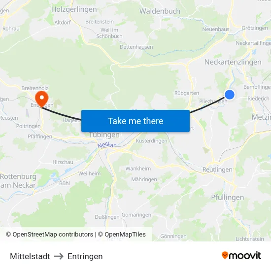 Mittelstadt to Entringen map