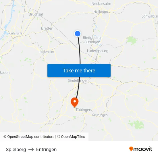 Spielberg to Entringen map