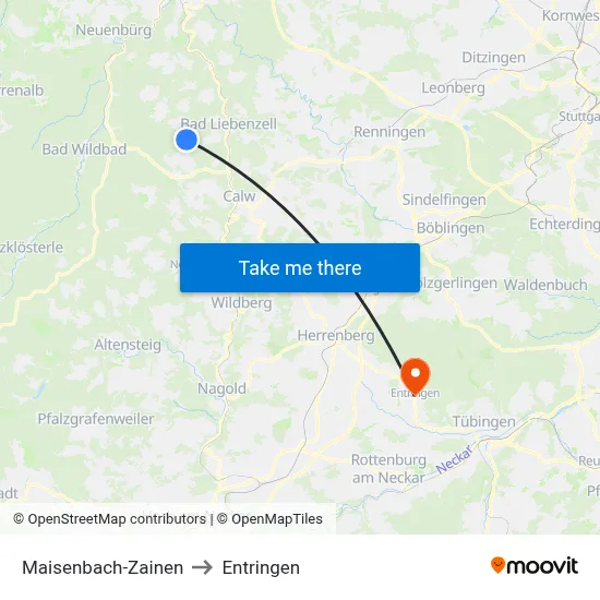 Maisenbach-Zainen to Entringen map