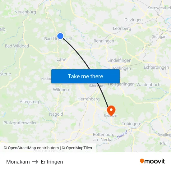 Monakam to Entringen map