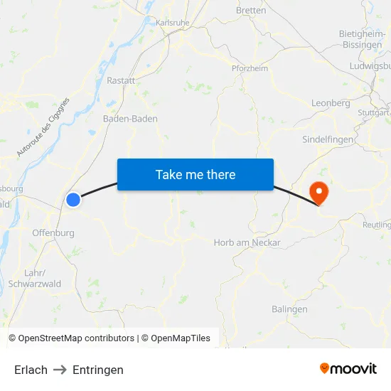 Erlach to Entringen map