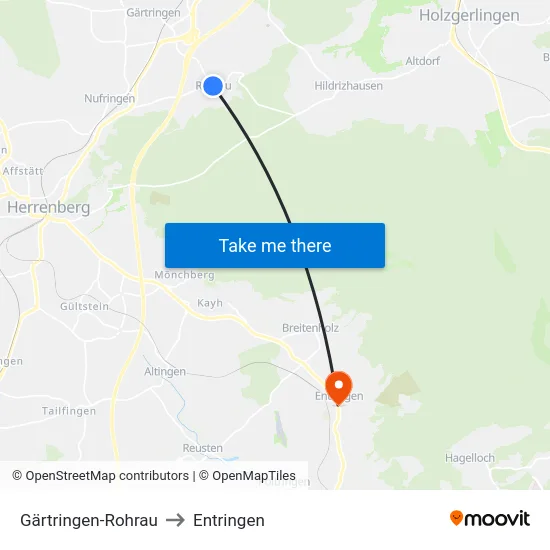 Gärtringen-Rohrau to Entringen map