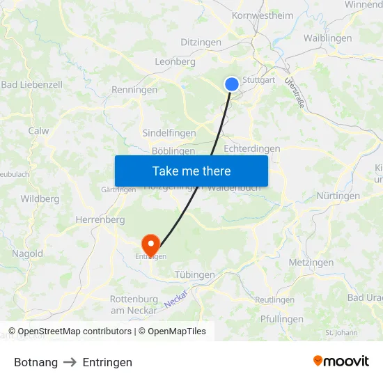 Botnang to Entringen map