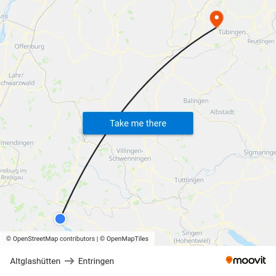 Altglashütten to Entringen map