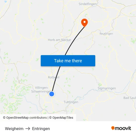Weigheim to Entringen map