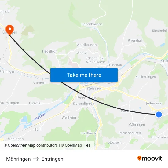 Mähringen to Entringen map