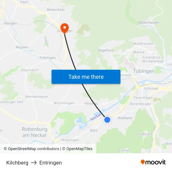Kilchberg to Entringen map