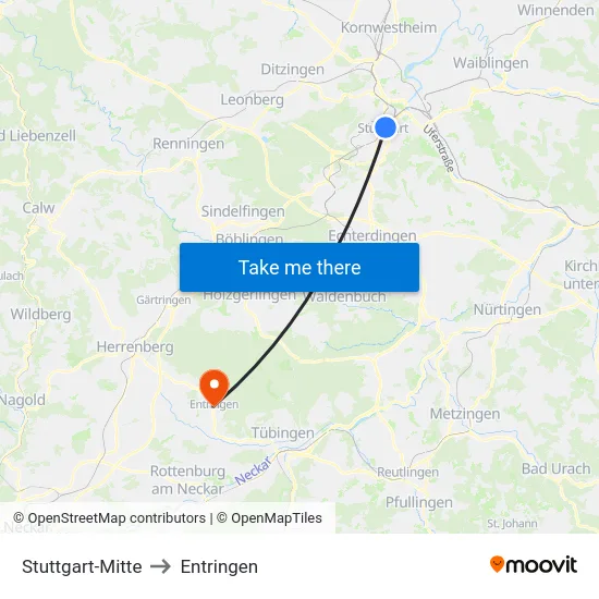 Stuttgart-Mitte to Entringen map