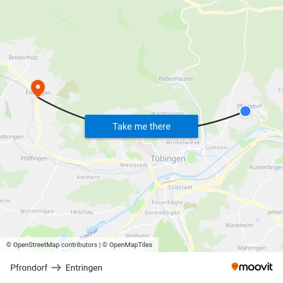 Pfrondorf to Entringen map