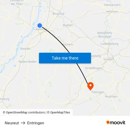Neureut to Entringen map