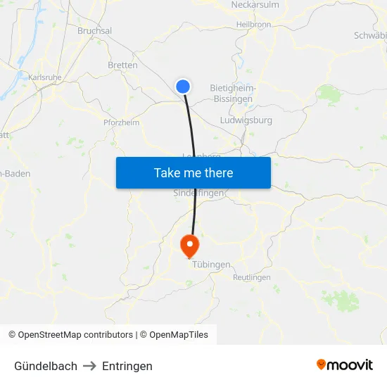 Gündelbach to Entringen map