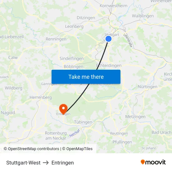Stuttgart-West to Entringen map