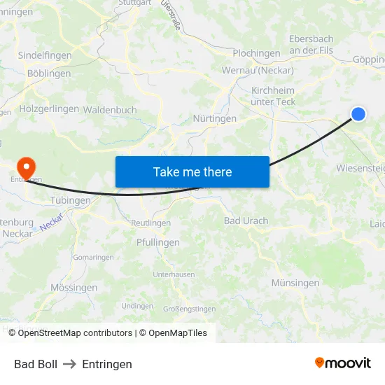 Bad Boll to Entringen map