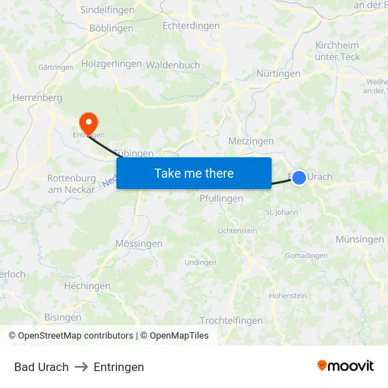 Bad Urach to Entringen map