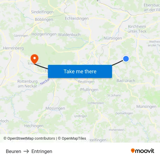 Beuren to Entringen map