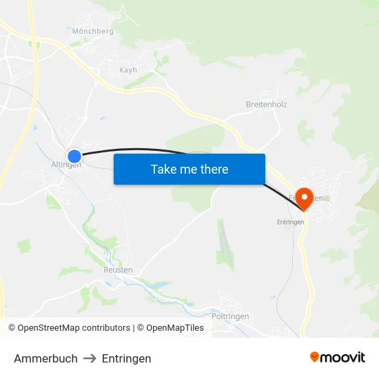 Ammerbuch to Entringen map