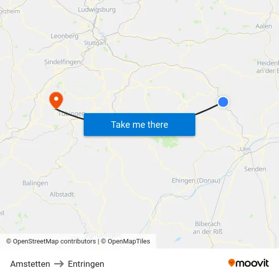 Amstetten to Entringen map