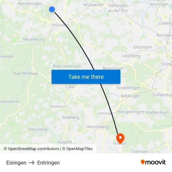 Eisingen to Entringen map