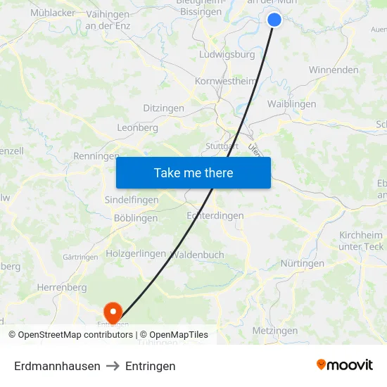 Erdmannhausen to Entringen map
