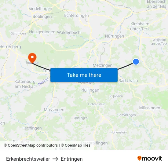 Erkenbrechtsweiler to Entringen map