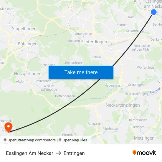 Esslingen Am Neckar to Entringen map