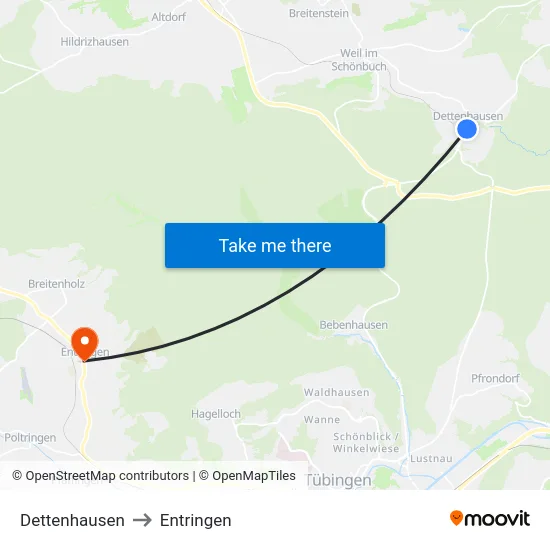 Dettenhausen to Entringen map