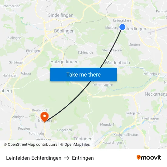 Leinfelden-Echterdingen to Entringen map