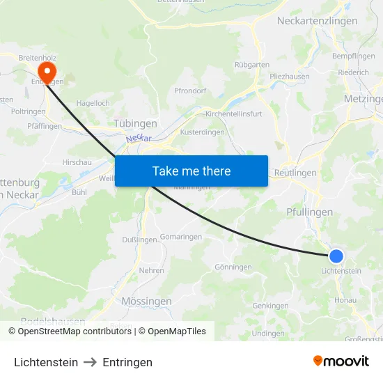 Lichtenstein to Entringen map