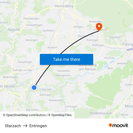 Starzach to Entringen map